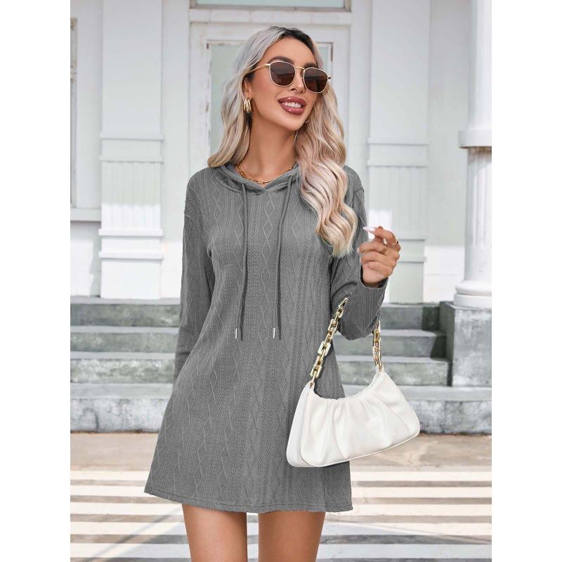 Damen Herbst/Winter Strickkleid mit Kapuze und langen Ärmeln