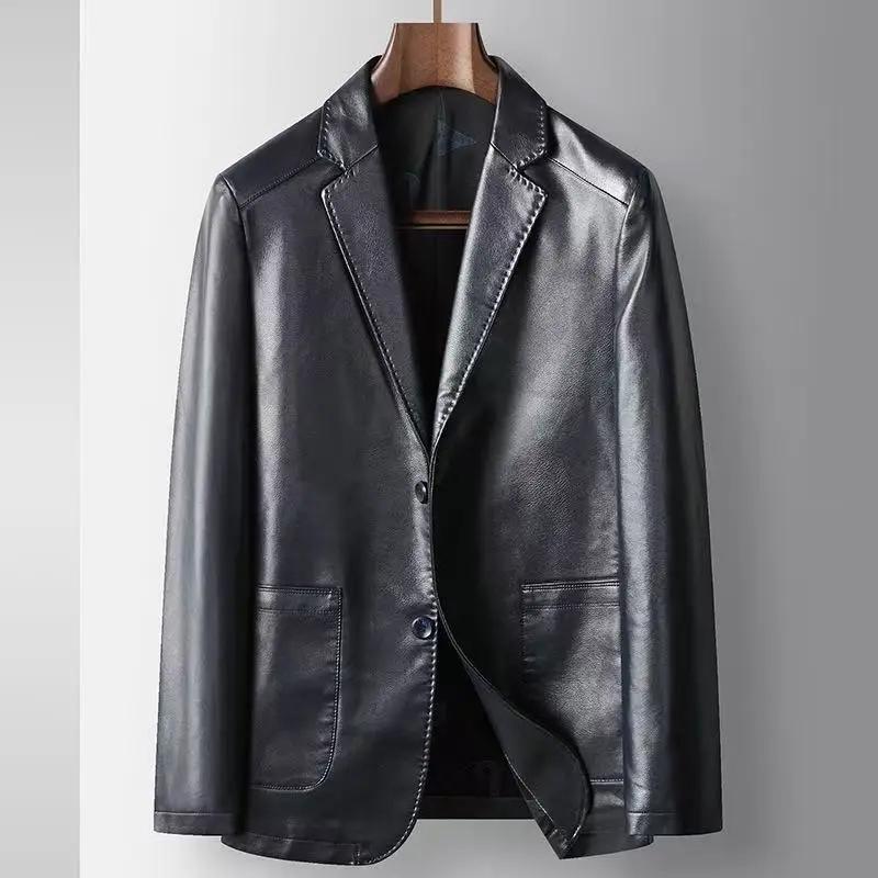 

Осень Зима Мужское Кожаное Пальто из ПУ Легкая Роскошь Бизнес Кожа Мода Блейзеры Верхняя Одежда 2XL синий