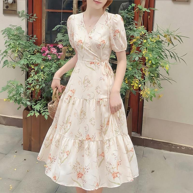 ZANZEA Women V-Neck Short Sleeve Summer Floral Print Dress M абрикосовый