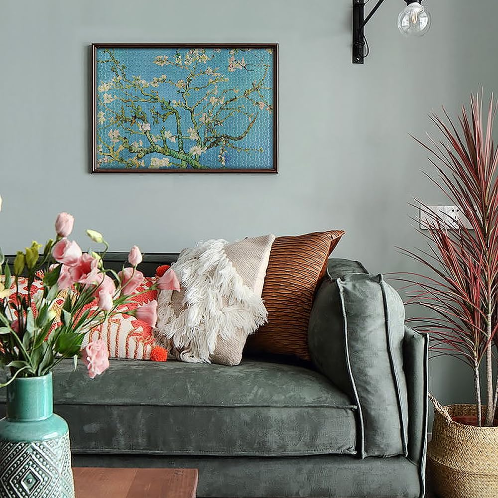 MISITU Micro Piece Jigsaw Puzzle, 1000 Pieces, Vincent van Gogh "Blooming Almond Tree Branches," Landscape Art, Painting, Masterpiece, Flowers,