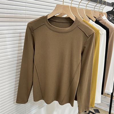 Round Neck Solid Color T-shirt for Women In Spring and Autumn New Style Modal Inner Bottom Shirt Slim Long-sleeved Top