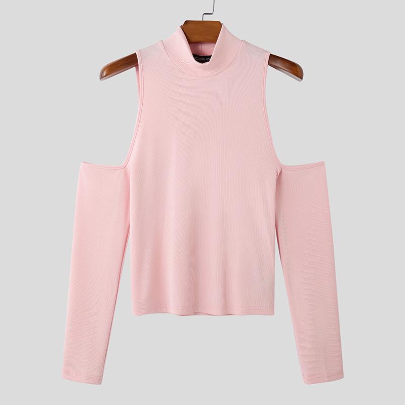 

INCERUN Мужские летние топы с высоким воротом и вырезом на рукавах, повседневные облегающие короткие майки XL розовый