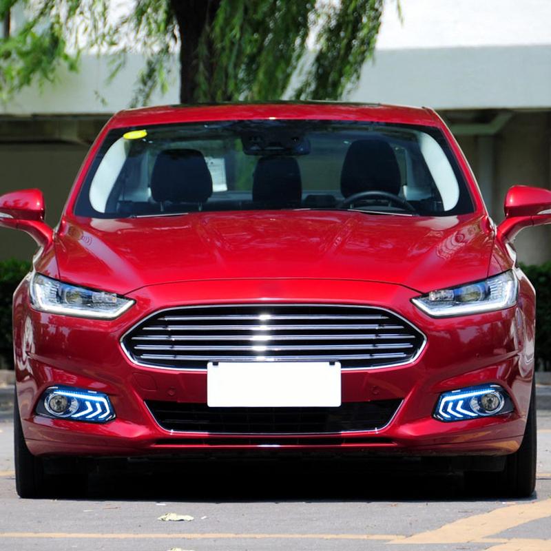 2PCS For Ford Mondeo Fusion 2013 2014 2015 2016 Car DRL LED Daytime Running Light With Turn Yellow Signal Fog Lamp Cover