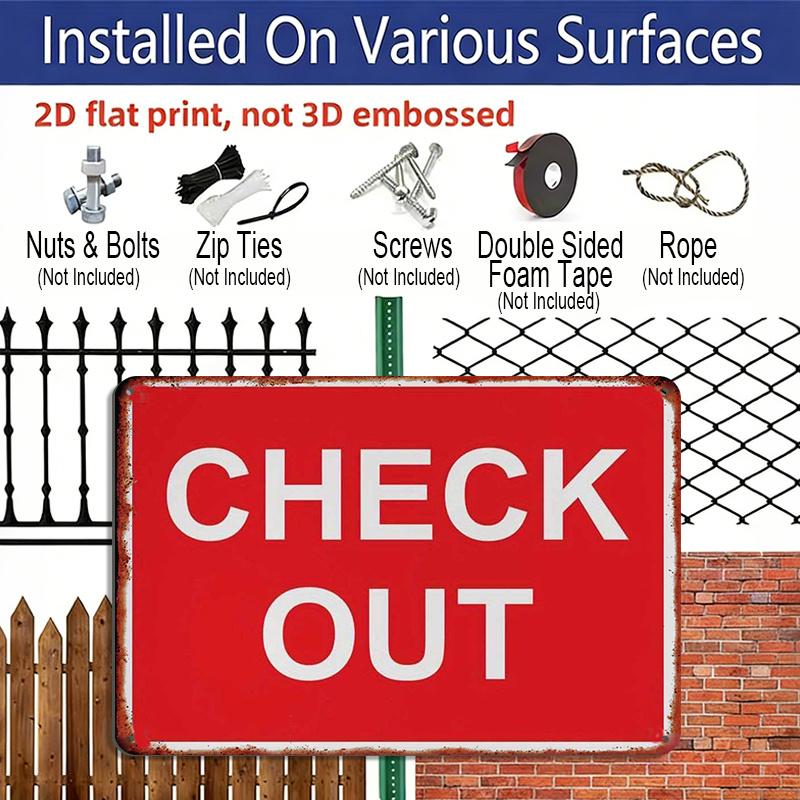 2D Flat - This Red Sign Saying 'CHECK OUT' Is Perfect for Decorating Homes, Bars, Cafes, and Garages, Making It An Excellent Choice for Vintage Wall