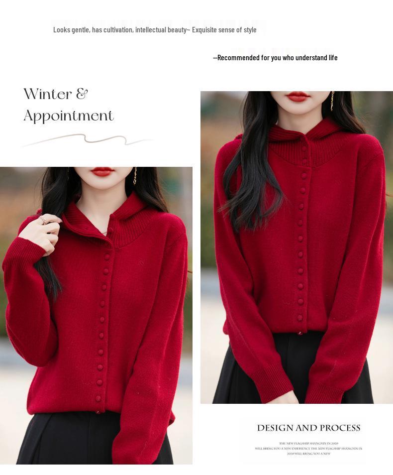 Women's Trendy Multi-Button Hooded Cardigan Sweater - Autumn/Winter Knit Outerwear, Loose & Stylish Ins Design