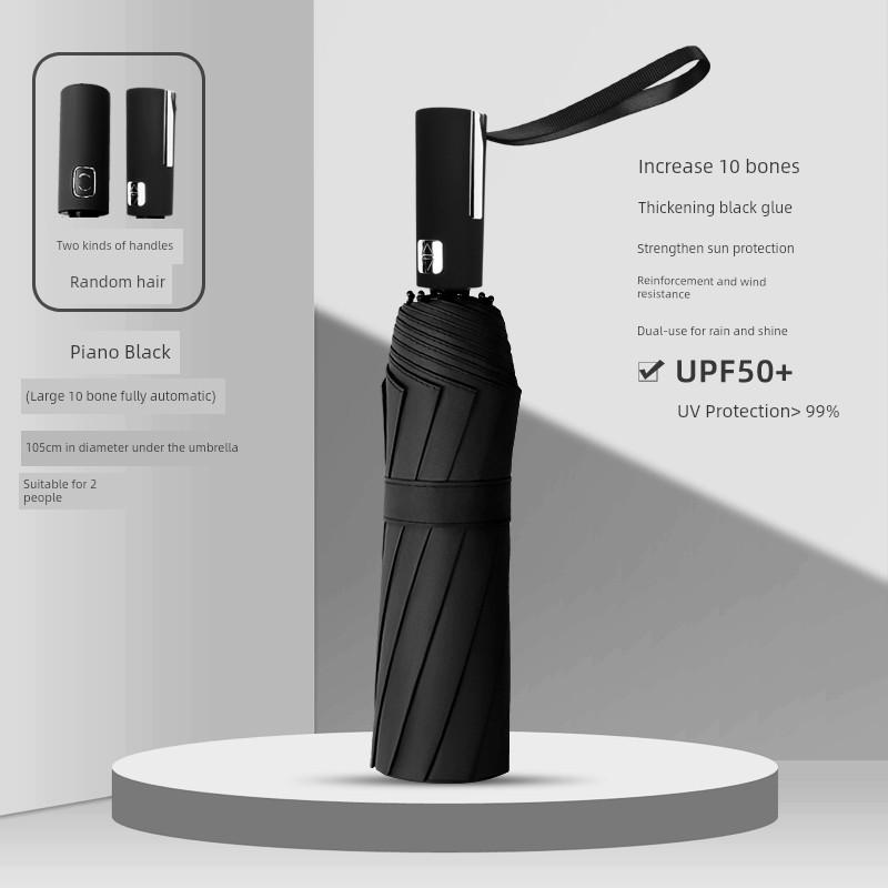 Large Thickened Windproof Reinforced Umbrella for Heavy Rain with Logo, Foldable Dual-Use Black Coating for Sun Protection and Uv Protection