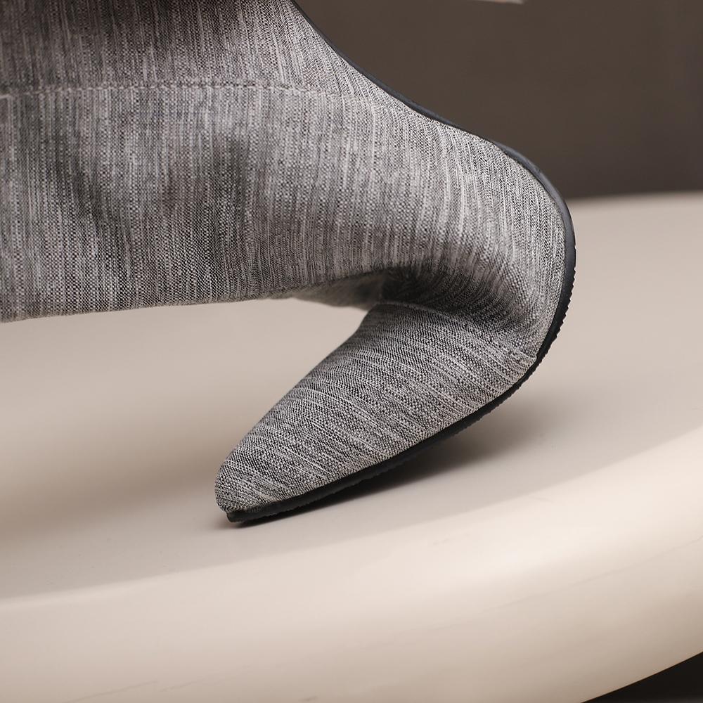 Grey Blue Women Knee High Boots High Stiletto Heel Big Size 50