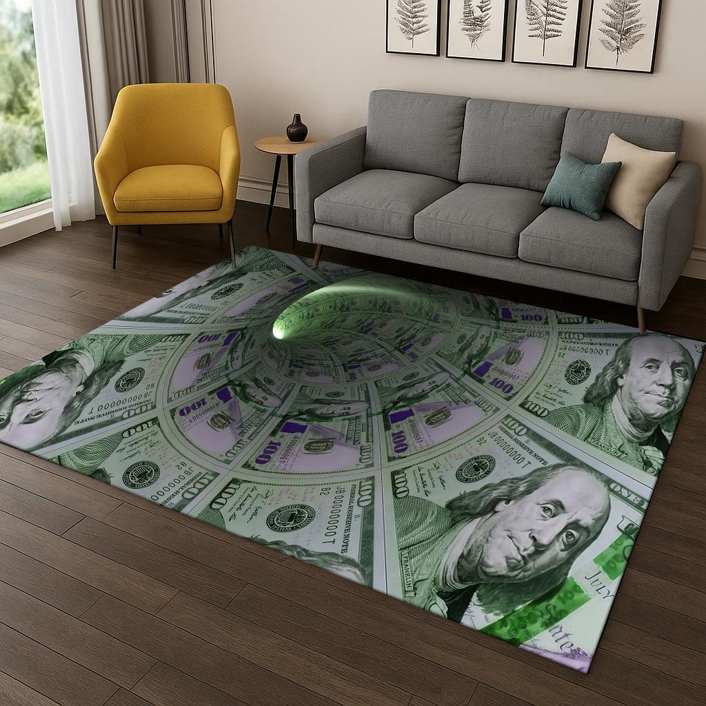 3D Amerikansk Dollar Euro Pund Pengar Illusion Matmatta för Vardagsrum Soffa Hem Sovrum Kök Dörrmatta Dekor, Lekrum Halkfri Matta