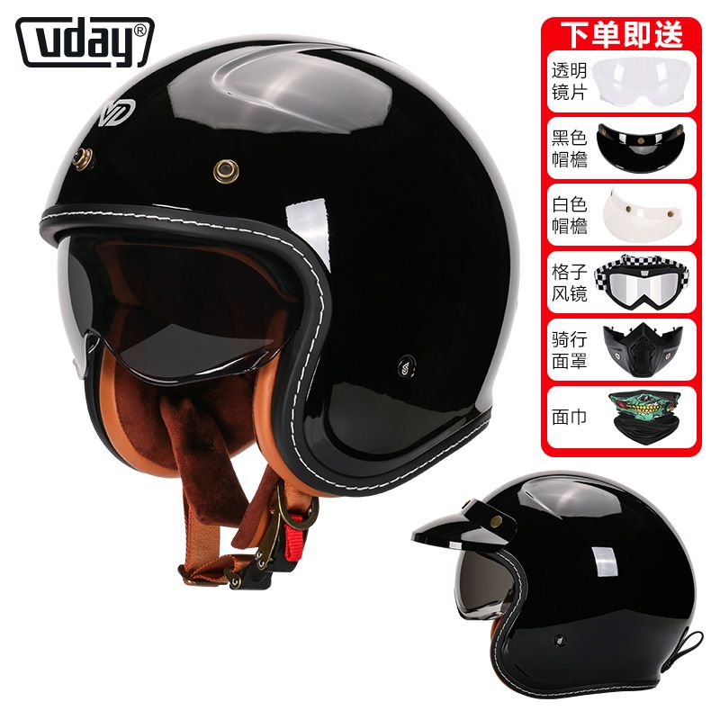 VD Open Face Motorcycle Helmet Lightweight Adult Retro Jet Helmet for Men Women DOT Approved M