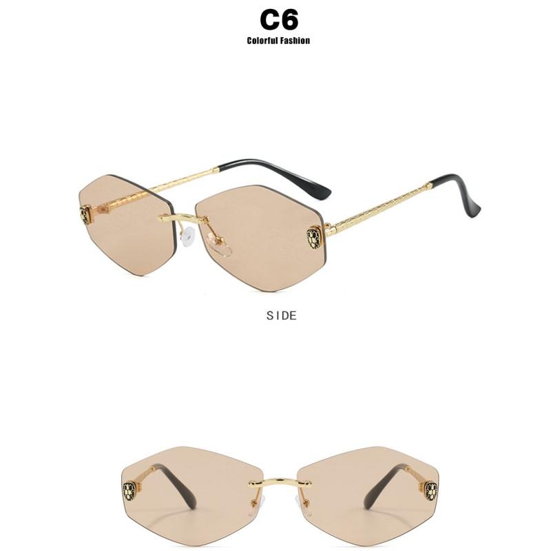 Women's sunglasses, men's and women's fashion snakehead rhombus sunglasses, frameless trimmed metal sunglasses