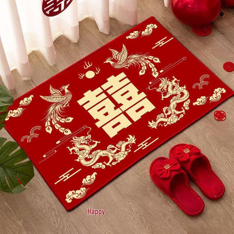 

Joyful Red Front Door Mat: Festive, Dirt-Resistant, Non-Slip, Water-Absorbent, Perfect for Entryway or Wedding Room. 40x60cm