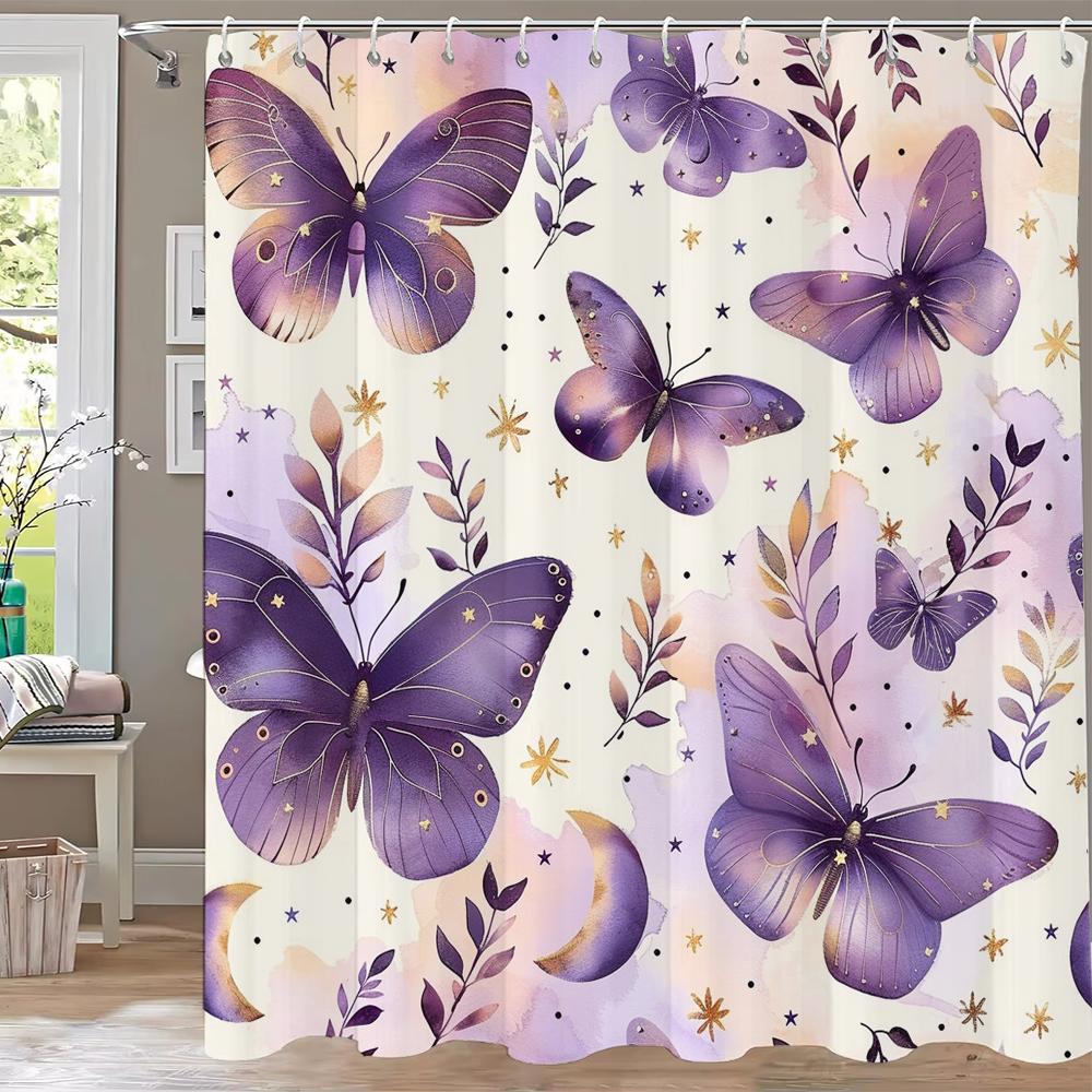 1 pc Colorful Flowers and Butterflies Print Shower Curtains With Hooks Bathroom Curtain Home Decoration Curtain Machine Washable