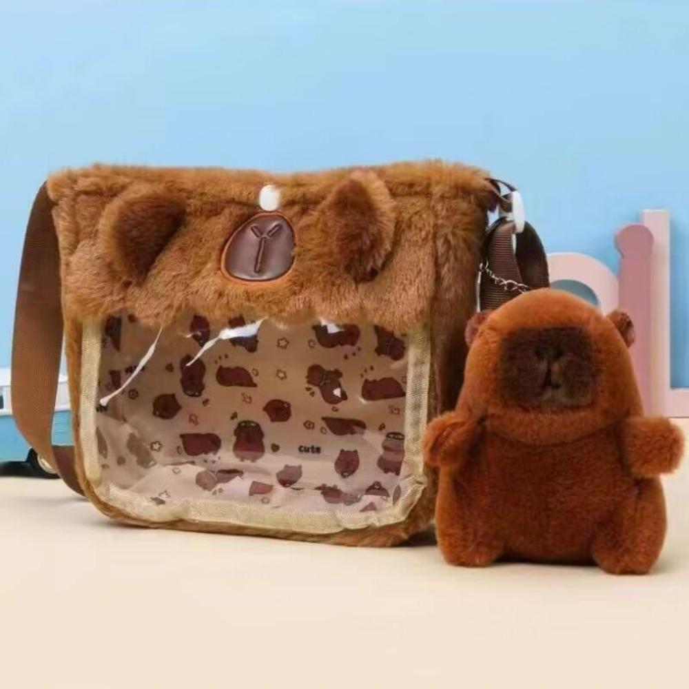 Capybara peluş sırt çantası Kawaii moda peluş bebek kürk çanta çocuk çantası omuzdan askili çanta Mini sırt çantası çanta kız arkadaşı için hediyeler