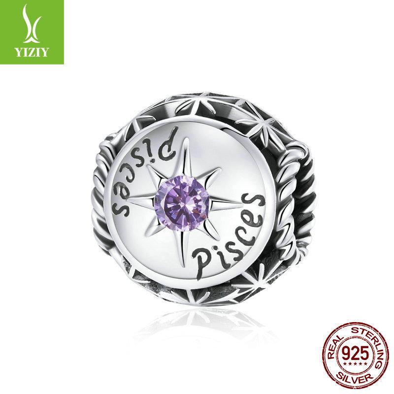 12 Constellation S925 Silver Beaded, Retro Style Fashion Color Zircon Diy Accessories Scc1725