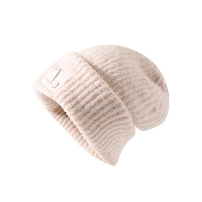 Big head circumference thick wool hat women's autumn and winter loose warm pile cold hat big face small knitted ear hat