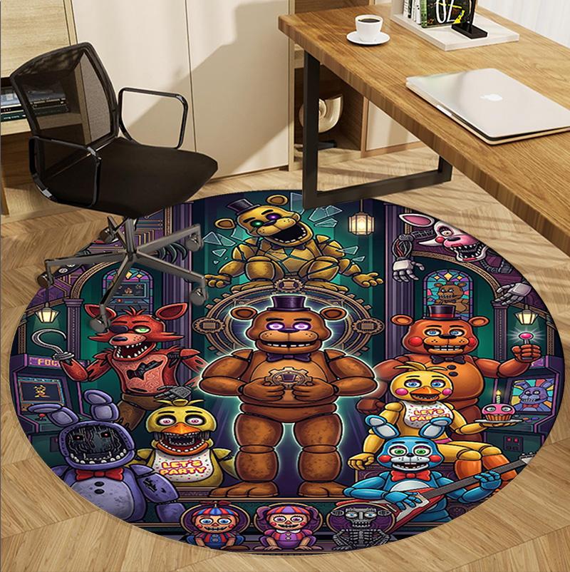 Five Nights At Freddy's Pattern Round Rug, Indoor/Outdoor Mat, for Picnic, Gameroom, Bedroom, Office, Living Room, Home Decor Carpet, Birthday Gift