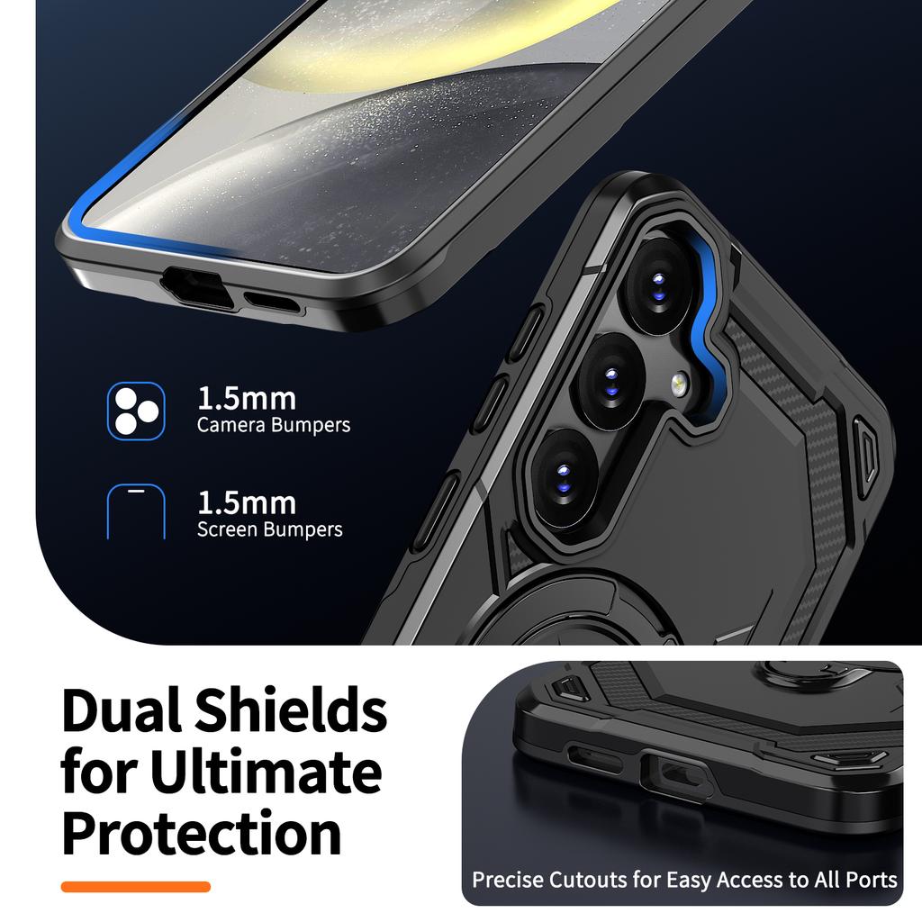 For Samsung Galaxy S24+ Magnetic Case Ring Kickstand PC + TPU Hybrid Phone Cover