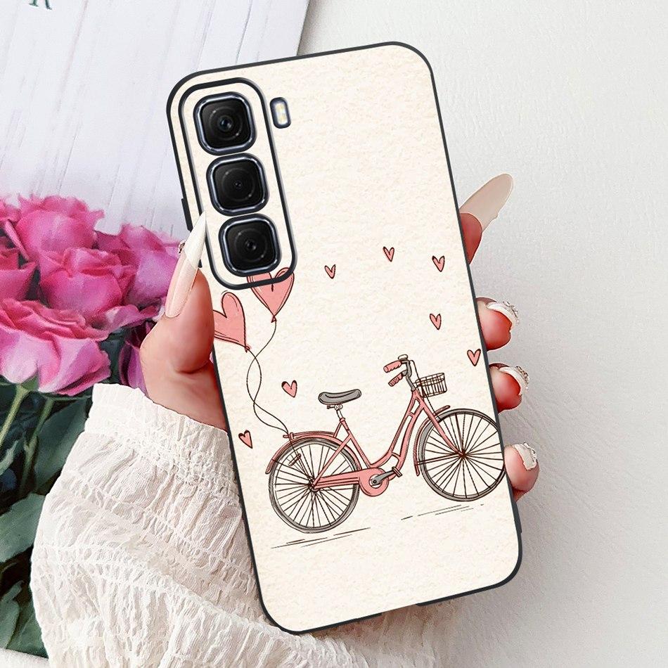 For Infinix Hot 50 4G Phone Case Hot 50 Pro+ 4G Hot50 Pro Elegant Floral Cat Pattern Black Silicone Soft TPU Cases