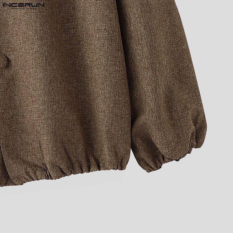 INCERUN Oversized Men Long Sleeve One Button Casual Loose Cardigan Thin Kimono Tops