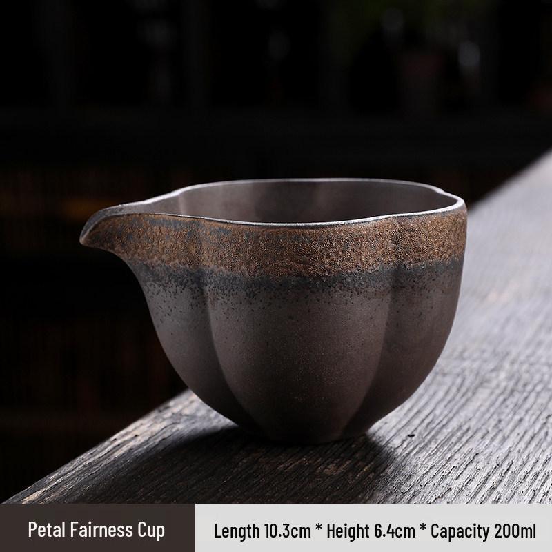 Retro Gongdao Ceramic Tea Cup Set - Japanese Style, Wood-fired Imitation, Includes Separator and Gong Cup