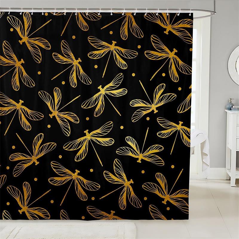 Floral Dragonfly Shower Curtains Butterfly Dandelion Purple Flowers Watercolour Art Polyester Bathroom Curtain Decor With Hooks