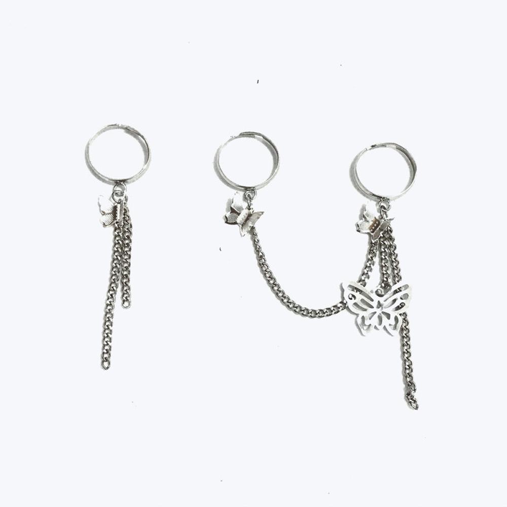 

Women Man Adjustable Punk Multi-layer Chain Butterfly Opening Ring Thumb Ring Tassel Finger Ring AB