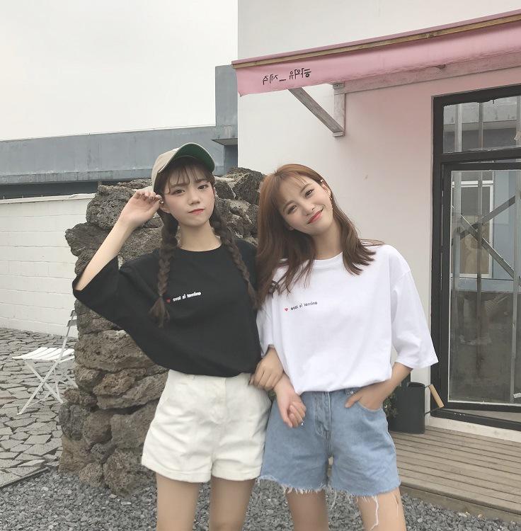 Spot summer women s clothing letter Korean version bottoming shirt women s spring and summer short-sleeved women s white T-shirt short-sleeved T-shirt M чёрный