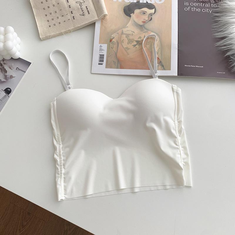 Sleek Ice Silk V-Neck Tank with Fixed Cups and Chest Pads, Inner Layer, and Short Bandeau