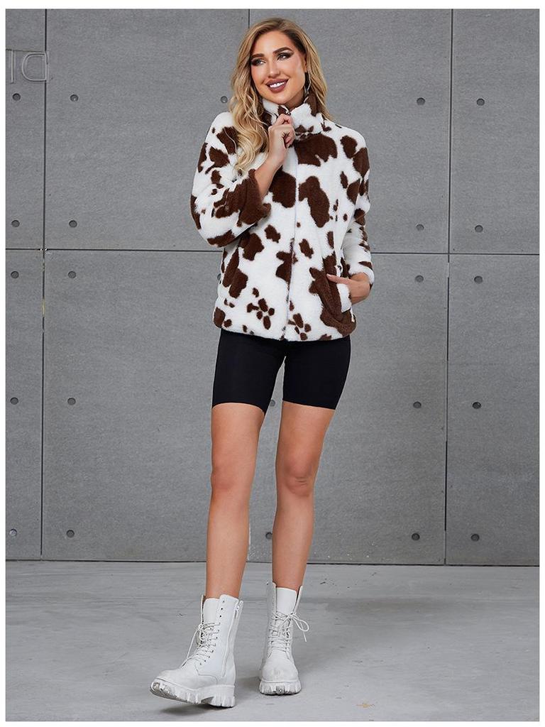 Damen Harajuku Kuhdruck Kunstfelljacke