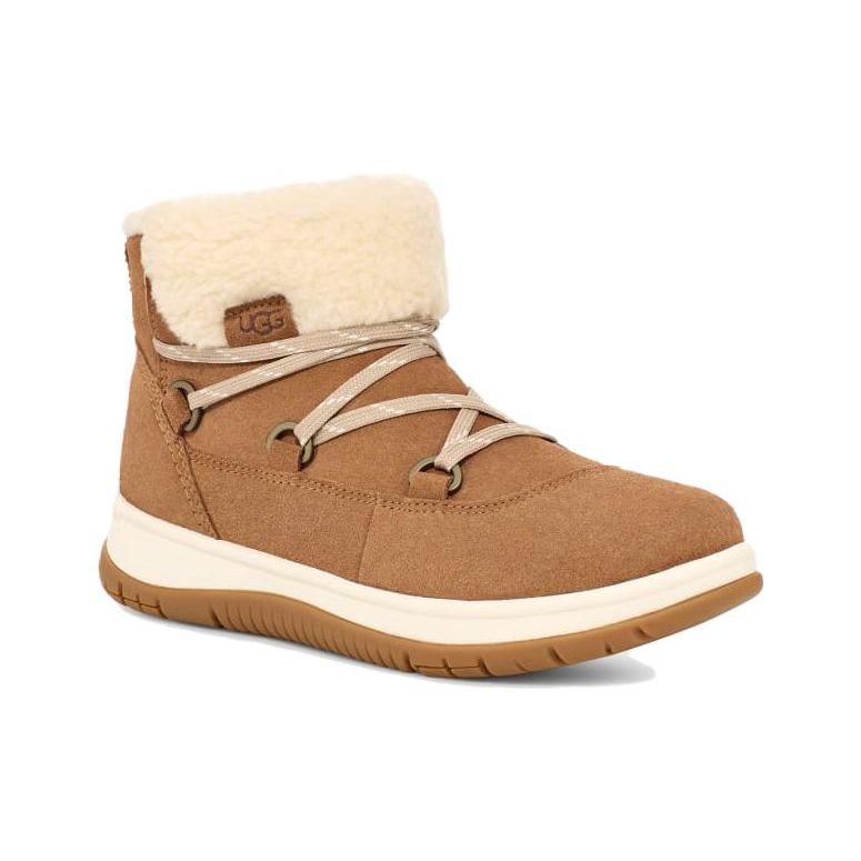 UGG Sheepskin Round Toe Lace-Up Short Boots Women Boots Brown 1143836-CHE