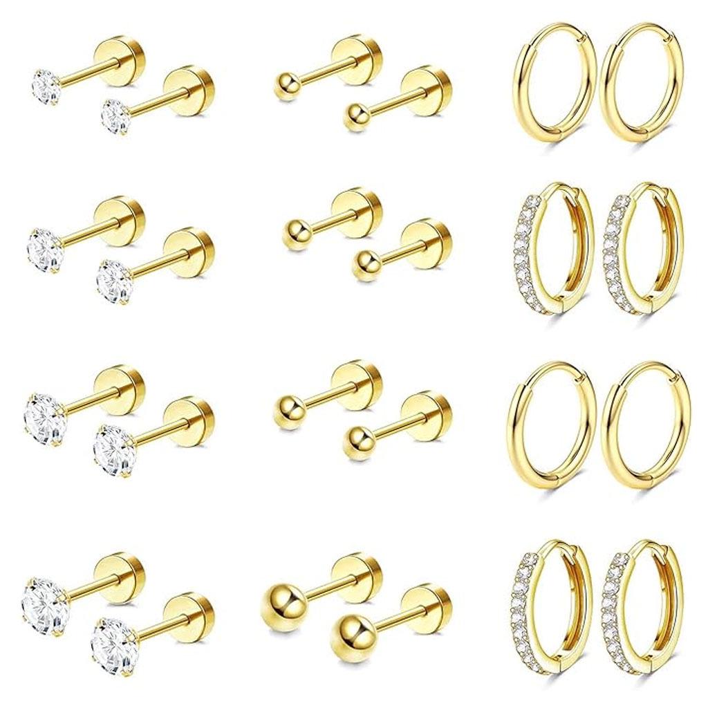 Ensemble Boucles d'Oreilles Géométriques en Zircon Mode Européenne et Américaine