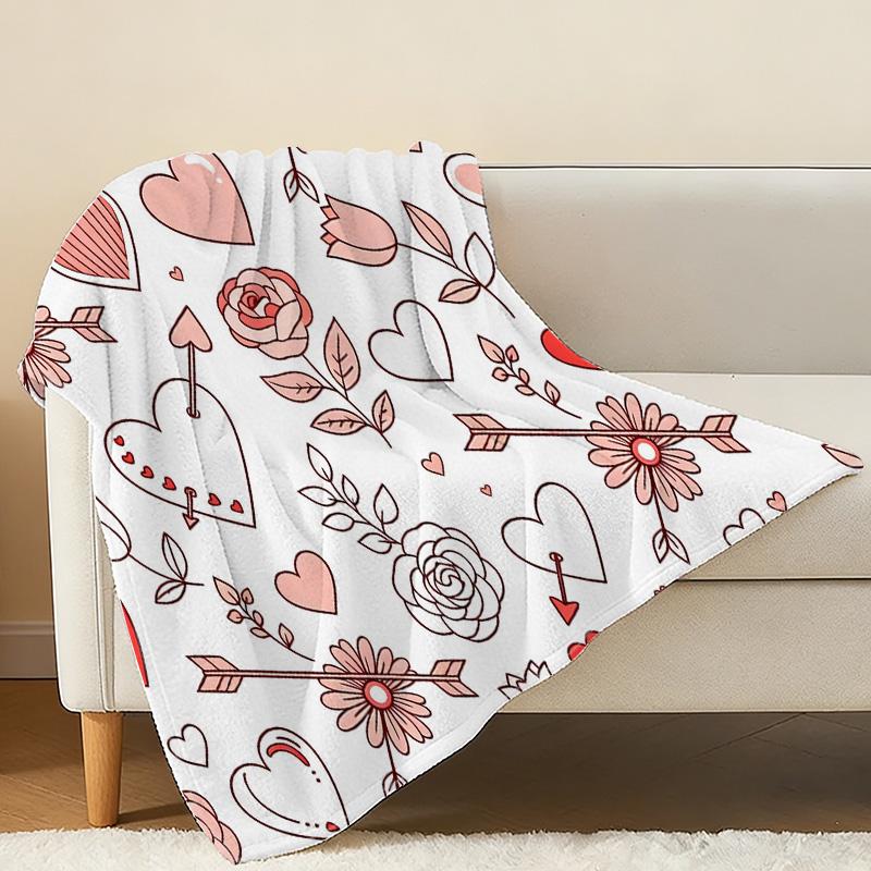 Soft Flannel Blanket Lightweight Cozy Heart Floral Pattern, Warm & Comfy for Home, Better Sleep, Ideal Valentine's Gift