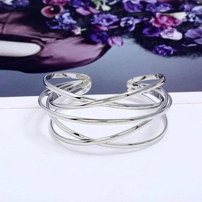 Punk Hollow Alloy Bangles for Women Gold Silver Color Cuff Bracelet Open Adjustable 2025 Fashion Jewelry New