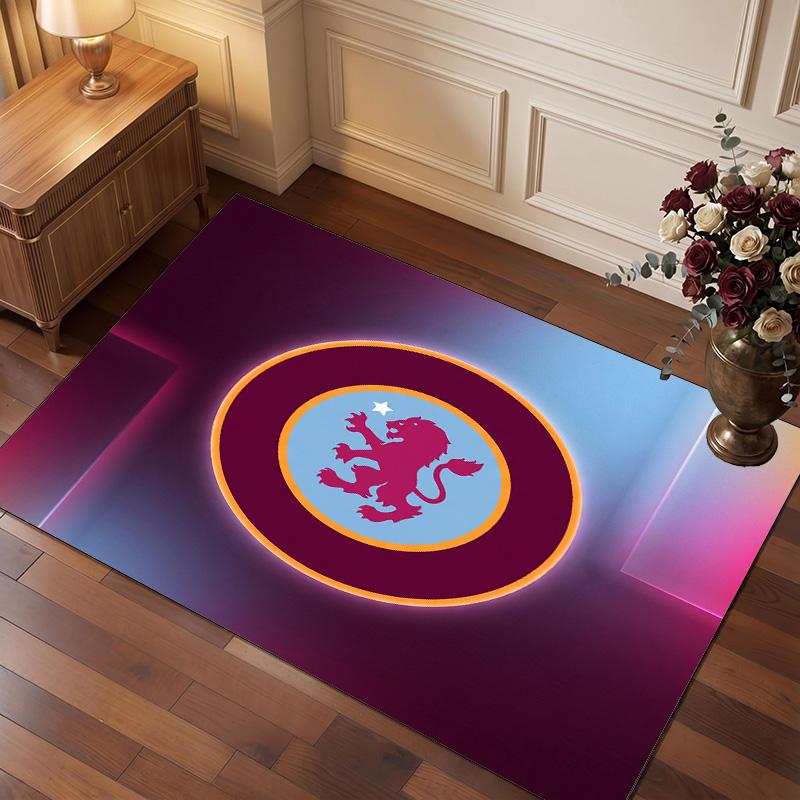 Aston Villa Football Print Crystal Velvet Rug, Comfortable Water Absorbent Non Slip Indoor Floor Carpet