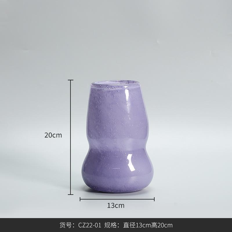 Pink Gourd Shape Glass Vase Home Decor Hydroponic Designer Vase for Living Room