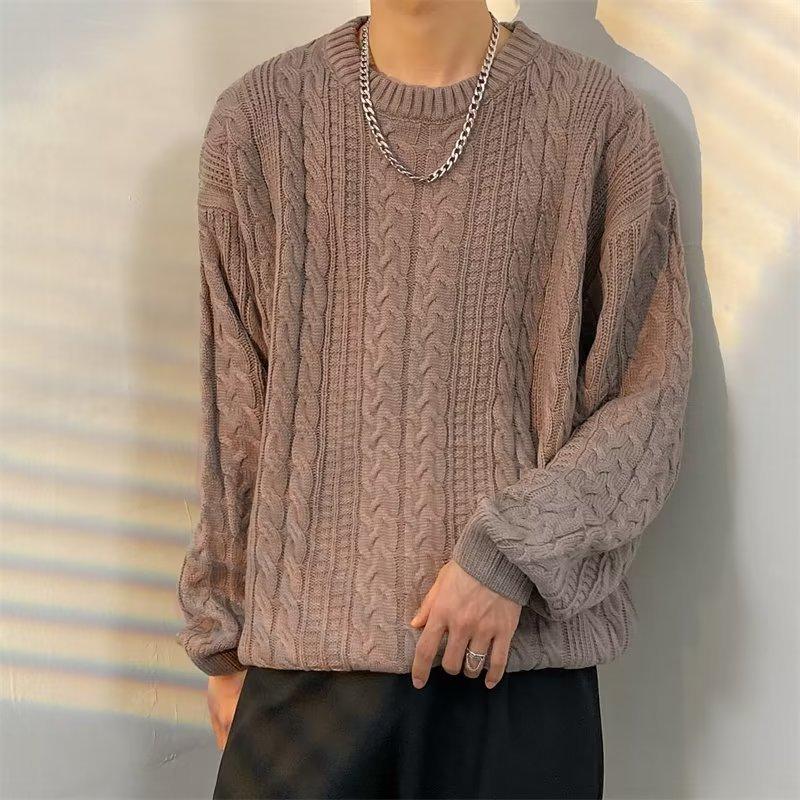 Herren Winter Mehrfarbig Warm Retro Rundhals Verdickter Pullover Strickpullover Großer Freizeitpullover