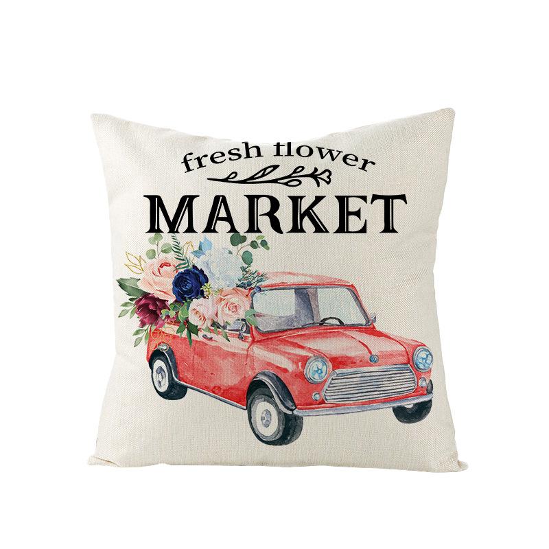 Flower Truck Pillowcase Nordic Linen Printed Sofa Pillowcase Living Room Bedroom Bedside Cushion Cover