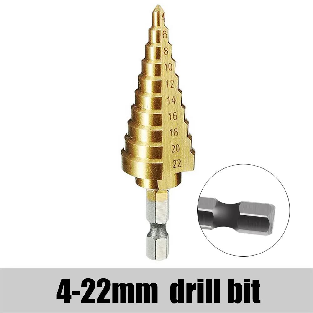 Step Drill Bit 3-12mm 4-12mm 4-20mm HSS Straight Groove Step Drill Bit Titanium Coated Wood Metal Hole Cutter Core Drilling Tool