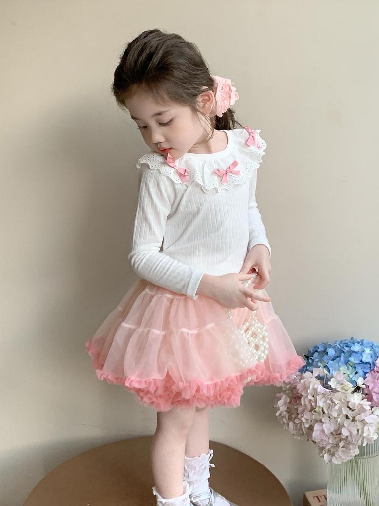 Girls' Lace Base Shirt - Spring/Autumn 2025 New Long Sleeve T-shirt for Kids