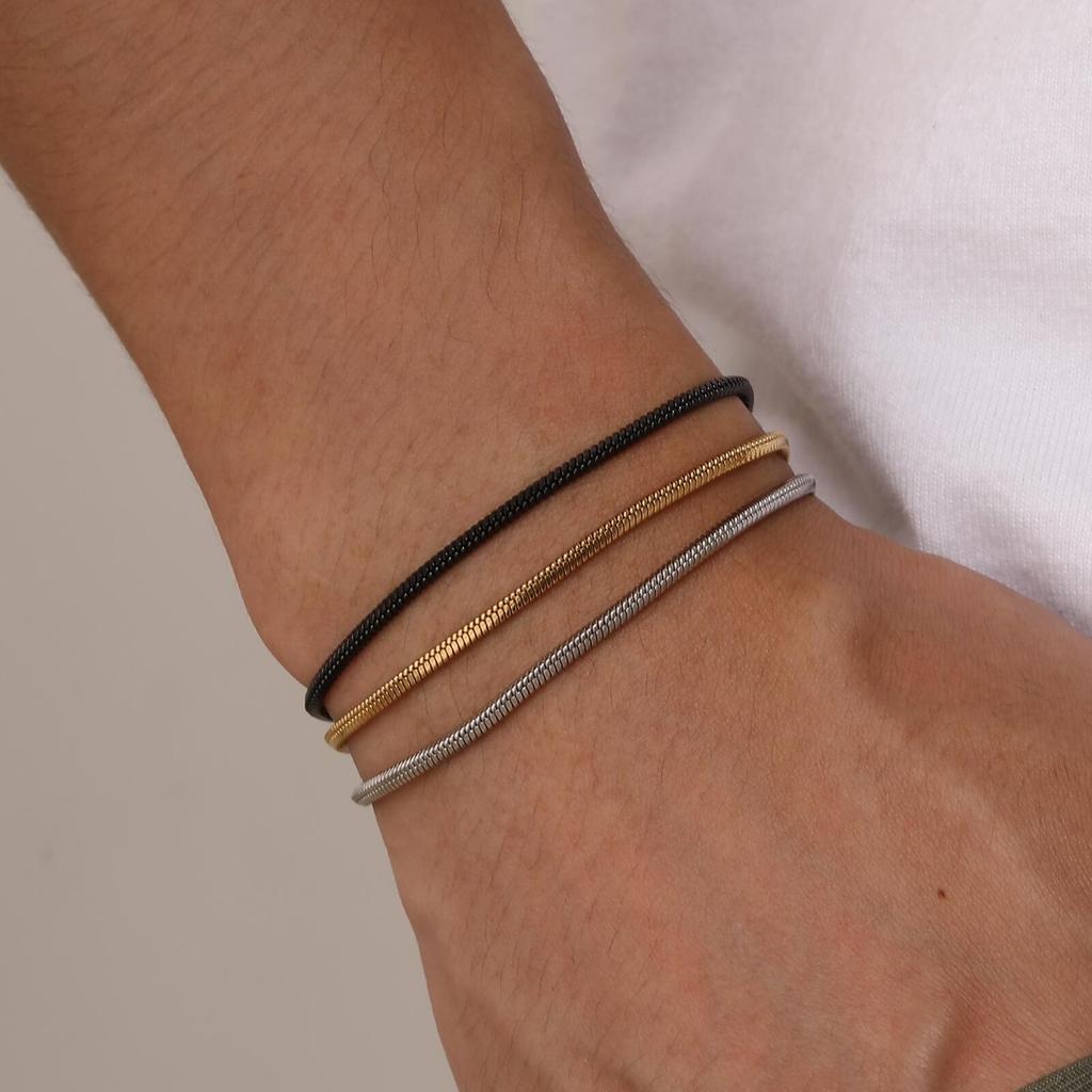 1.7mm Stainless Steel Links Wristband, Stylish Adjustable Unisex Jewelry Square Snake Chain Bracelets for Men Women Accessories
