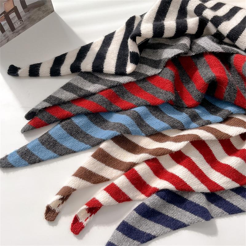 Knitted Scarf Women  Wool Winter Warm Scarves Bright  Stripe Design Thickened Shawl Soft Triangle Pashmina Neck