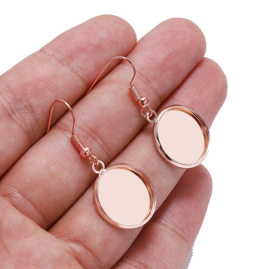 Round Metal Plated Dangle Earring Hooks with Empty Setting for DIY Jewelry