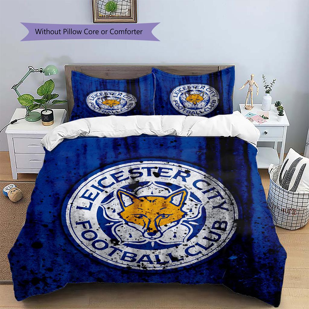 Leicester City FC Pattern Bedding Quilt Set Home Decoration Gift (1 * Duvet Cover + 2 * Pillowcase Without Core)