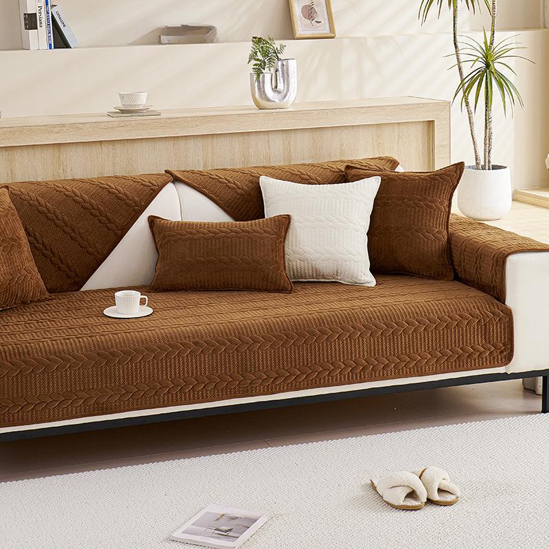 Cream Style Short Plush Sofa Cushion Solid Color Non-Slip Leather Sofa Cover Modern Simple Sofa Cloth Autumn and Winter
