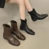 Sanfter Wind Schleife kurze Stiefel Herbst 2025 neu eckige Spitze flache Sohle vielseitige Damenstiefel einfarbig schlichte Damenstiefel