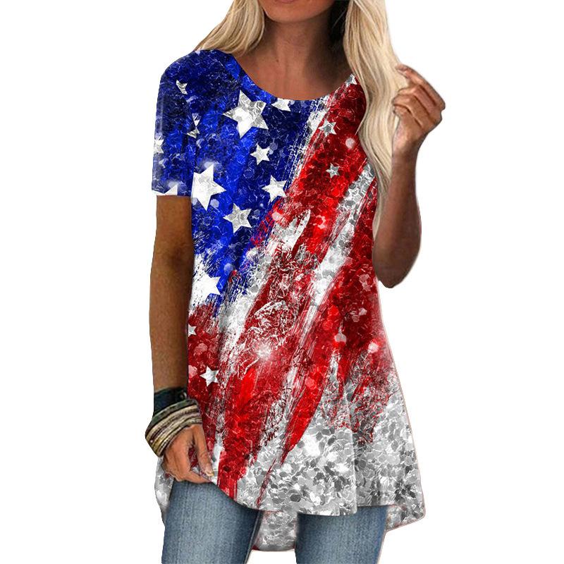 Summer USA American Flag 3D Print T-shirt Streetwear Women Short Sleeve T Shirts Y2K Tops Tees Woman Female Oversized Clothing