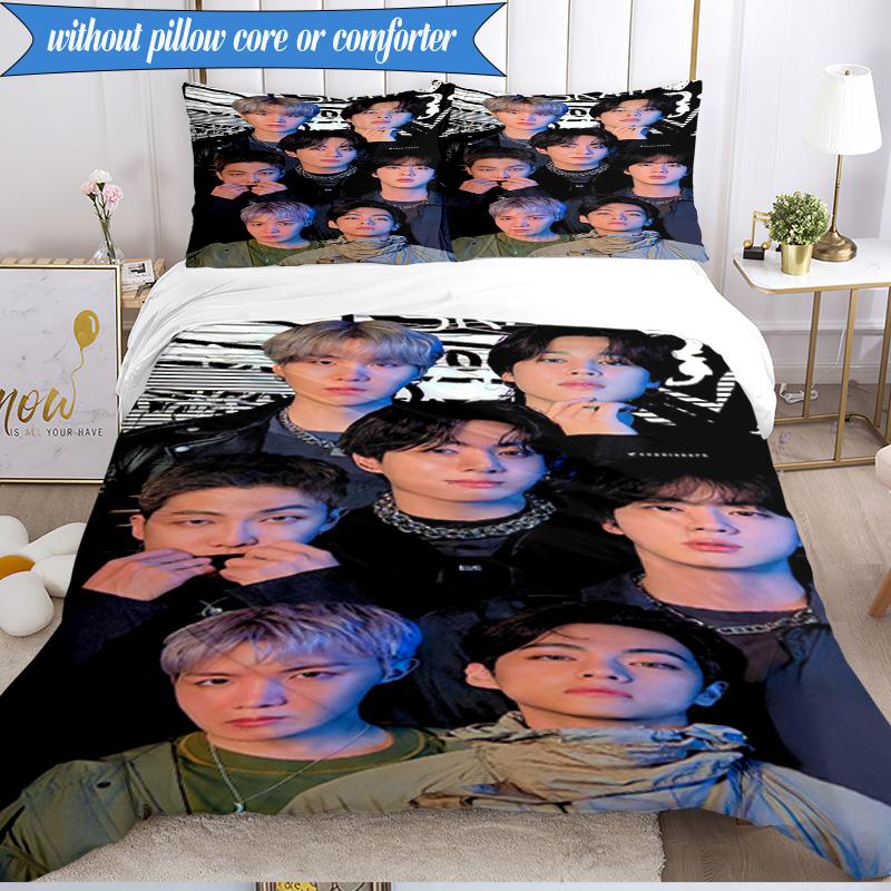Ensemble de literie coloré K-pop Gathering 3 pièces, Groupe de musique K-pop, Idéal pour la chambre à coucher, le dortoir, Comprenant 1 housse de couette et 2 taies d'oreiller, Cadeaux pour fans