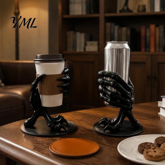 Funny Decorative Beverage Coaster Skeleton Dragon Hand Cup Holder, 3D Printed Gothic Skull Palm Dark Style Room Decoration Drink Stand, Bone