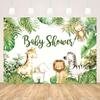 2D Jungle Baby Shower Backdrop with Giraffe Lion Elephant Photography Background