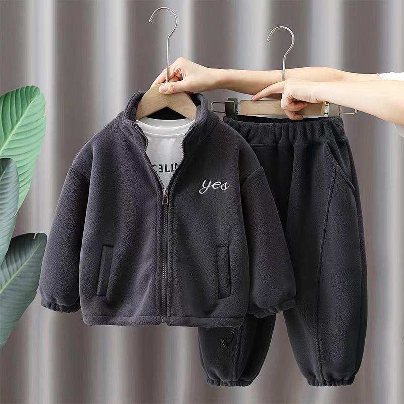 

Boys Fleece-Lined Jacket & Sport Set: Plush 2024 Autumn/Winter Children s Wear 90